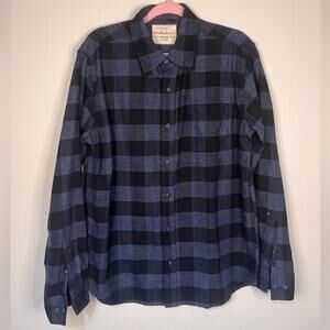 Weatherproof Vintage Black & Blue Plaid Flannel Thick Mens Button Down Large